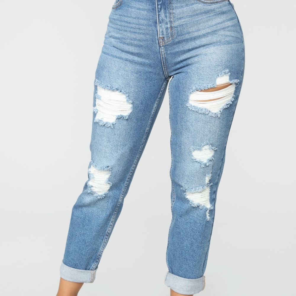 I Got It From My Mama Distressed Jeans - Medium Blue Wash